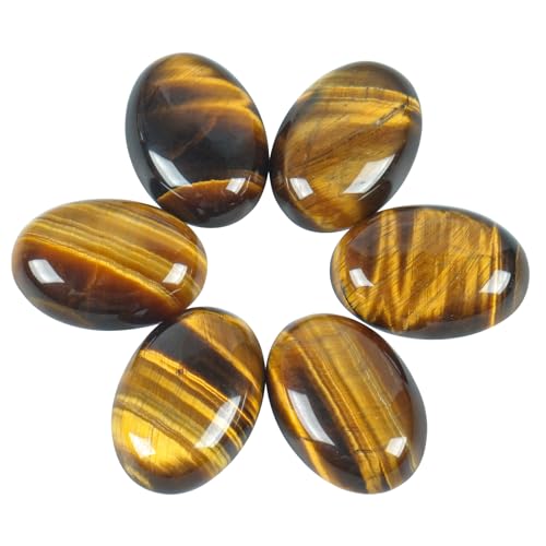 Lovionus89 18x25 mm ovale Cabochons Flatback Kristallheilstein für Schmuckherstellung DIY Pack von 6, Tigerauge von Lovionus89