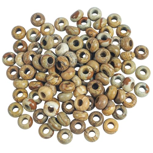 Lovionus89 20 Stück große Loch lose Stein Rondelle europäische Perlen für Charms Armband Kristalle Schmuck Voraussetzungen DIY, Bild Jasper von Lovionus89