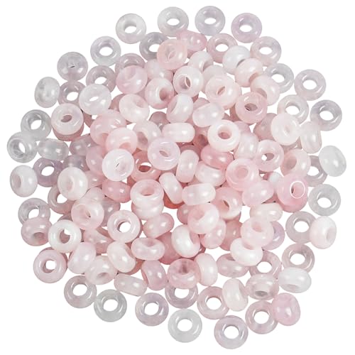 Lovionus89 20 Stück große Loch lose Stein Rondelle europäische Perlen für Charms Armband Kristalle Schmuck Voraussetzungen DIY, Rosenquarz von Lovionus89