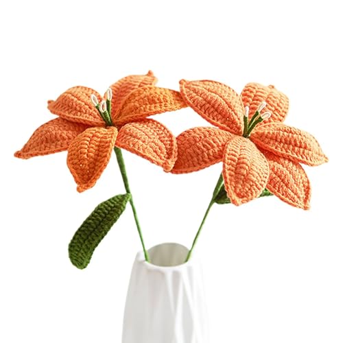 Lovmeety Handgefertigte Tigerlilie, Häkelblumen, orangefarbene Tigerlilie, gestrickte Blume, Häkelblumen, Stricklilien für Blumenarrangement, Hochzeitsgeschenk, Heimbüro-Dekoration, 2 Stück Lovmeety Handgefertigte Tigerlilie, Häkelblumen, orangefarbene Tigerlilie, gestrickte Blume, Häkelblumen, Stricklilien für Blumenarrangement, Hochzeitsgeschenk, Heimbüro-Dekoration, 2 Stück von Lovmeety