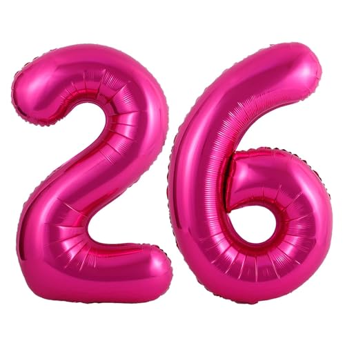 Hot Pink 26 Zahlenballons, 101,6 cm, Riesenzahl 26, Folienballons aus Mylar, Helium, Hot Pink, Zahlenballons für 26. Geburtstag, Partyzubehör, Jahrestag, Event, Feier, Dekorationen Hot Pink 26 Zahlenballons, 101,6 cm, Riesenzahl 26, Folienballons aus Mylar, Helium, Hot Pink, Zahlenballons für 26. Geburtstag, Partyzubehör, Jahrestag, Event, Feier, Dekorationen von Lovoir