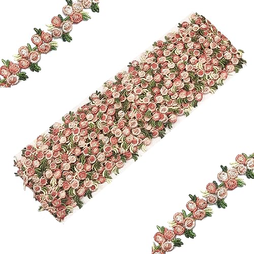 Lowats Blumen Spitzenband 5 Yard 20mm Spitzenborte Blumen Bänder Blumenband Stickerei Blümchen Zierband Florale Spitzenborte Spitzenborte Stickerei Dekoband Spitzenband Rosenstickerei für DIY Nähen von Lowats