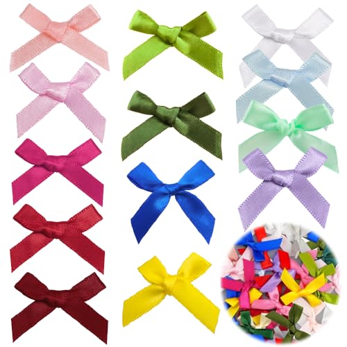 Lowats Mini Satin Schleifen 100 Stück Mini Satinband Schleifen Klein Satin Band Schleife Kleine Schleife Schleife Nähen Mini Doppelseitige Farbe Bogen Mini Band Bowtie Mini Schleifen für Nähen DIY von Lowats