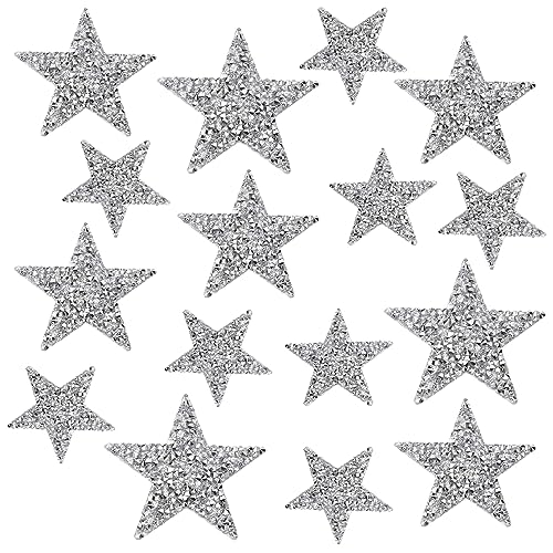 Lowats Strass Star Applikation 16 Stück Stern Aufnäher Applikation Star Applikation Bügelbilder Glitzer Patches Silber Aufbügler Strass Stern Aufbügelbilder Aufkleber Stern Patches zum Aufbügeln von Lowats