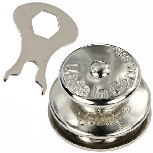 2 Stück LOXX® Oberteil Knopf Groß für Stoff bis 2,5 mm - Messing vernickelt "Made in Germany" mit Schlüssel Schnellverschluss von Loxx