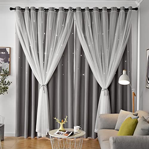 Loyala Vorhänge Vorhang Kinderzimmer Sterne Vorhänge für Kinder, Doppellagig Sternausschnitte Vorhänge, Dekoration für Schlafzimmer, 2 Paneele, Grau, 133 x 160 cm Loyala Vorhänge Vorhang Kinderzimmer Sterne Vorhänge für Kinder, Doppellagig Sternausschnitte Vorhänge, Dekoration für Schlafzimmer, 2 Paneele, Grau, 133 x 160 cm von Loyala