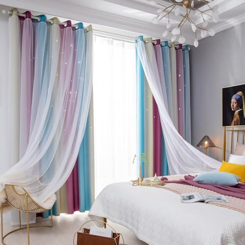 Loyala Vorhänge Vorhang Kinderzimmer Sterne Vorhänge für Kinder, Doppellagig Sternausschnitte Vorhänge, Dekoration für Schlafzimmer, 2 Paneele, lila blau, 133 x 244 cm Loyala Vorhänge Vorhang Kinderzimmer Sterne Vorhänge für Kinder, Doppellagig Sternausschnitte Vorhänge, Dekoration für Schlafzimmer, 2 Paneele, lila blau, 133 x 244 cm von Loyala