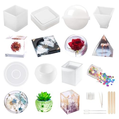 Harzformen Silikon-Set 20 Stück, Epoxidharz-Formen einschließlich Kugel, Würfel, Pyramide, quadratisch, rund, Untersetzer, Kerzen. Bonus dekorative Pailletten und das komplette Set Werkzeuge. Harzformen Silikon-Set 20 Stück, Epoxidharz-Formen einschließlich Kugel, Würfel, Pyramide, quadratisch, rund, Untersetzer, Kerzen. Bonus dekorative Pailletten und das komplette Set Werkzeuge. von Loyohep