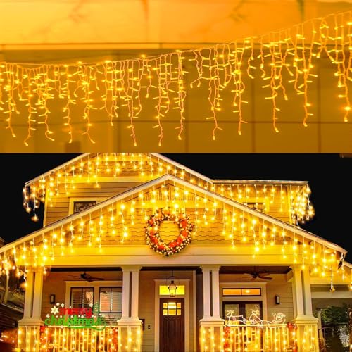 Loyyz 10M 400LED Eisregen Lichterkette Außen Innen,Weihnachten Lichterketten Außenbereich mit Timer,IP44 Wasserdicht 8 Modi Weihnachtsbeleuchtung Lichtervorhang Außen für Balkon,Party,Traufe,Geländer von Loyyz