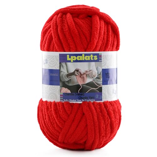 Dickes Chenille-Garn zum Häkeln, 1 Packung mit 100 g, #6 super sperrig, Polyester, Babydeckengarn zum Häkeln, Amigurumi-Decken (1, rot) von Lpalats