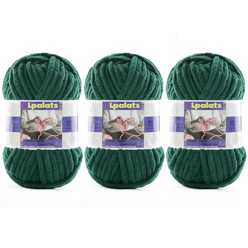 Dickes Chenille-Garn zum Häkeln, 3 Stück, 100 g, #6 super sperrig, Polyester, Babydeckengarn zum Häkeln, Amigurumi-Decken (3, Dunkelgrün) von Lpalats