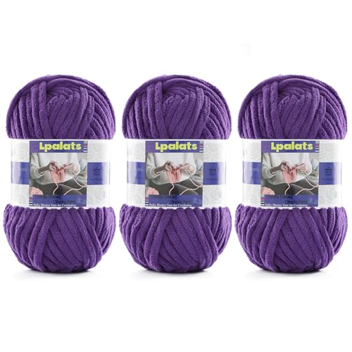 Dickes Chenille-Garn zum Häkeln, 3 Stück, 100 g, #6 super sperrig, Polyester, Babydeckengarn zum Häkeln, Amigurumi-Decken (3, Dunkelviolett) von Lpalats