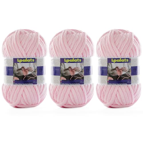 Dickes Chenille-Garn zum Häkeln, 3 Stück, 100 g, #6 super sperrig, Polyester, Babydeckengarn zum Häkeln, Amigurumi-Decken (3, Hellrosa) von Lpalats