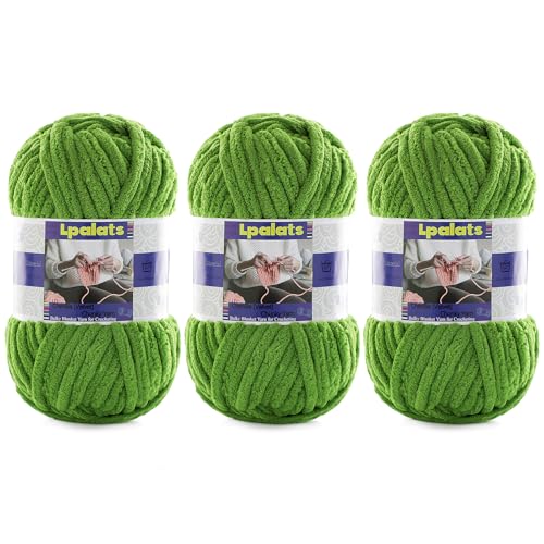 Dickes Chenille-Garn zum Häkeln, 3 Stück, 100 g, #6 super sperrig, Polyester, Babydeckengarn zum Häkeln, Amigurumi-Decken (3, Herbstgrün) von Lpalats