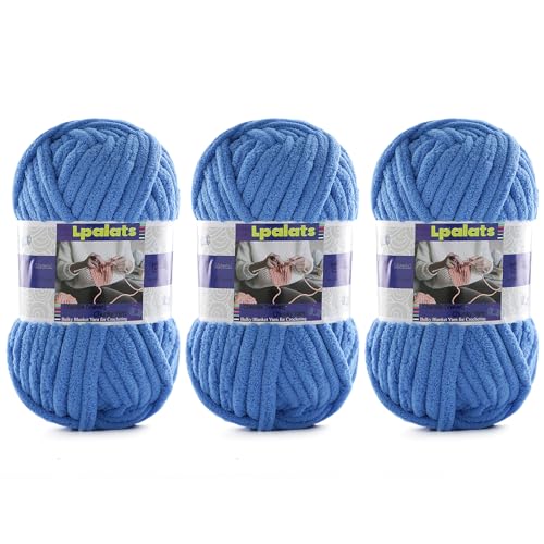 Dickes Chenille-Garn zum Häkeln, 3 Stück, 100 g, #6 super sperrig, Polyester, Babydeckengarn zum Häkeln, Amigurumi-Decken (3, Himmelblau) von Lpalats