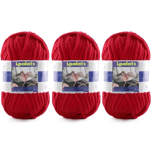 Dickes Chenille-Garn zum Häkeln, 3 Stück, 100 g, #6 super sperrig, Polyester, Babydeckengarn zum Häkeln, Amigurumi-Decken (3, Jujube-Rot) von Lpalats