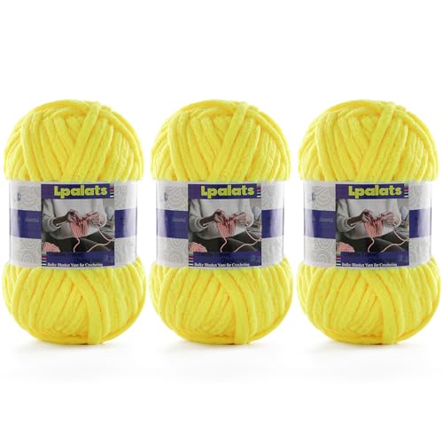 Dickes Chenille-Garn zum Häkeln, 3 Stück, 100 g, #6 super sperrig, Polyester, Babydeckengarn zum Häkeln, Amigurumi-Decken (3, Kükengelb) von Lpalats