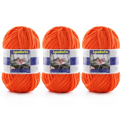 Dickes Chenille-Garn zum Häkeln, 3 Stück, 100 g, #6 super sperrig, Polyester, Babydeckengarn zum Häkeln, Amigurumi-Decken (3, Orange) von Lpalats