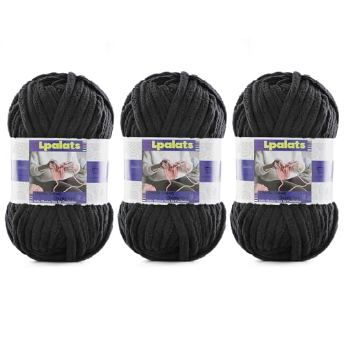Dickes Chenille-Garn zum Häkeln, 3 Stück, 100 g, #6 super sperrig, Polyester, Babydeckengarn zum Häkeln, Amigurumi-Decken (3, Schwarz) von Lpalats