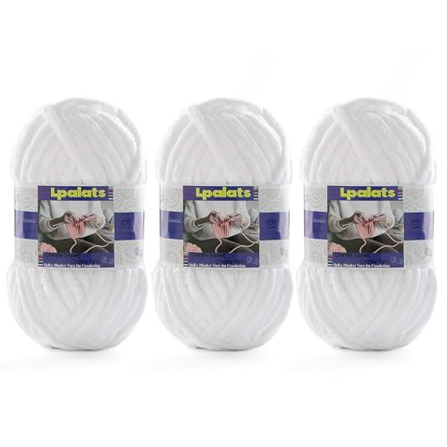 Dickes Chenille-Garn zum Häkeln, 3 Stück, 100 g, #6 super sperrig, Polyester, Babydeckengarn zum Häkeln, Amigurumi-Decken (3, reinweiß) von Lpalats