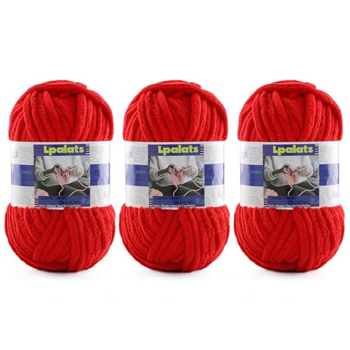 Dickes Chenille-Garn zum Häkeln, 3 Stück, 100 g, #6 super sperrig, Polyester, Babydeckengarn zum Häkeln, Amigurumi-Decken (3, rot) von Lpalats