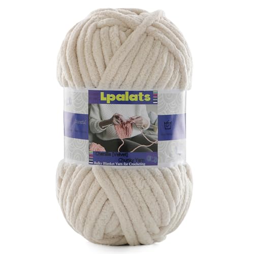 Dickes Chenille-Garn zum Häkeln – 1 Packung mit 100 g – #6 super sperrig – Polyester – Babydeckengarn zum Häkeln von Amigurumi-Decken (1, Beige) von Lpalats