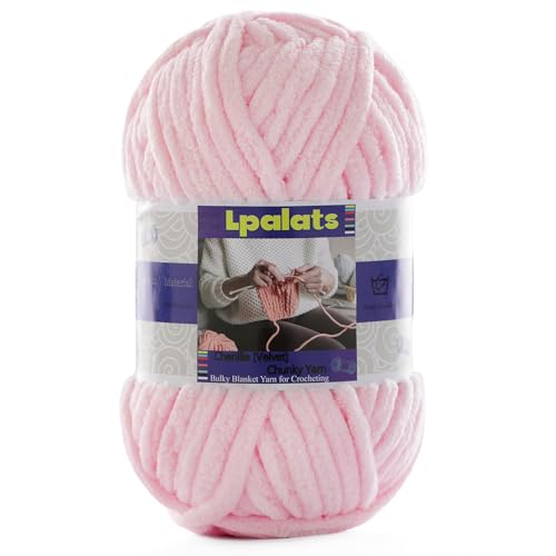 Dickes Chenille-Garn zum Häkeln – 1 Packung mit 100 g – #6 super sperrig – Polyester – Babydeckengarn zum Häkeln von Amigurumi-Decken (1, Hellrosa) von Lpalats