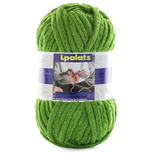 Dickes Chenille-Garn zum Häkeln – 1 Packung mit 100 g – #6 super sperrig – Polyester – Babydeckengarn zum Häkeln von Amigurumi-Decken (1, Herbstgrün) von Lpalats