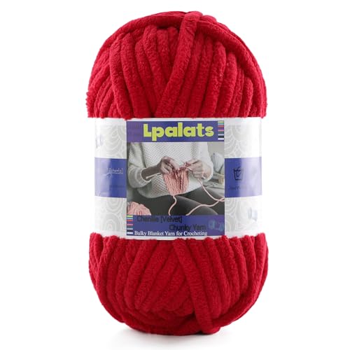 Dickes Chenille-Garn zum Häkeln – 1 Packung mit 100 g – #6 super sperrig – Polyester – Babydeckengarn zum Häkeln von Amigurumi-Decken (1, Jujube-Rot) von Lpalats