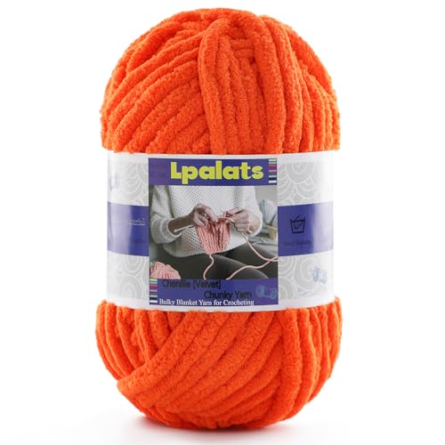 Dickes Chenille-Garn zum Häkeln – 1 Packung mit 100 g – #6 super sperrig – Polyester – Babydeckengarn zum Häkeln von Amigurumi-Decken (1, Orange) von Lpalats