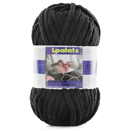 Dickes Chenille-Garn zum Häkeln – 1 Packung mit 100 g – #6 super sperrig – Polyester – Babydeckengarn zum Häkeln von Amigurumi-Decken (1, Schwarz) von Lpalats
