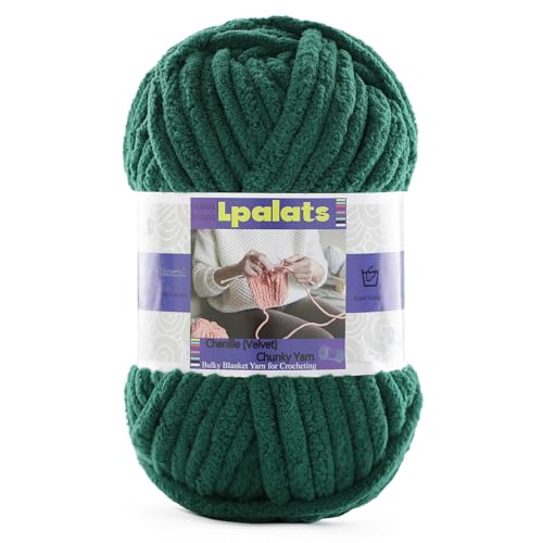 Dickes Chenille-Garn zum Häkeln – 1 Packung mit 100 g – #6 super sperrig – Polyester – Babydeckengarn zum Häkeln von Amigurumi-Decken (1, dunkelgrün) von Lpalats