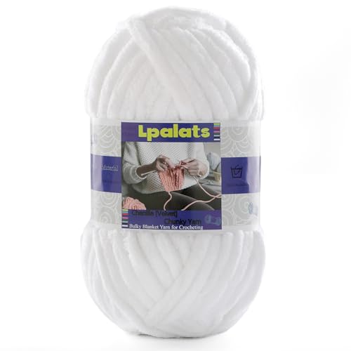 Dickes Chenille-Garn zum Häkeln – 1 Packung mit 100 g – #6 super sperrig – Polyester – Babydeckengarn zum Häkeln von Amigurumi-Decken (1, reines Weiß) von Lpalats