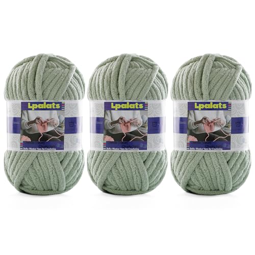 Grobes Chenille-Garn zum Häkeln, 3 Stück, 100 g, #6 super sperrig, Polyester, Babydeckengarn zum Häkeln, Amigurumi-Decken (3, Avocadogrün) von Lpalats