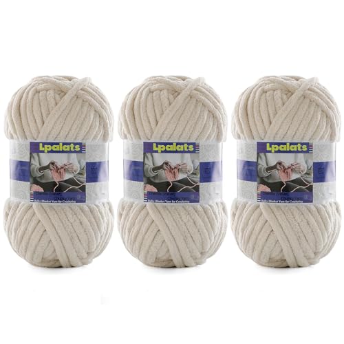 Grobes Chenille-Garn zum Häkeln, 3 Stück, 100 g, #6 super sperrig, Polyester, Babydeckengarn zum Häkeln, Amigurumi-Decken (3, Beige) von Lpalats