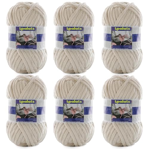 Grobes Chenille-Garn zum Häkeln, 6 Stück, 100 g, #6 super sperrig, Polyester, Babydeckengarn zum Häkeln, Amigurumi-Decken (6, Beige) von Lpalats