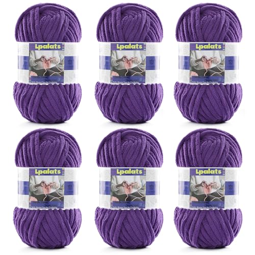 Grobes Chenille-Garn zum Häkeln, 6 Stück, 100 g, #6 super sperrig, Polyester, Babydeckengarn zum Häkeln, Amigurumi-Decken (6, Dunkelviolett) von Lpalats