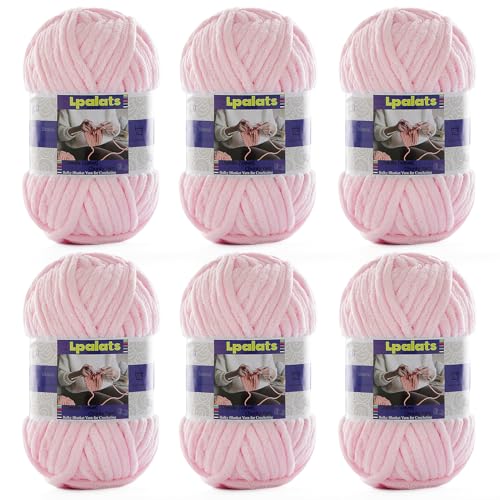 Grobes Chenille-Garn zum Häkeln, 6 Stück, 100 g, #6 super sperrig, Polyester, Babydeckengarn zum Häkeln, Amigurumi-Decken (6, Hellrosa) von Lpalats