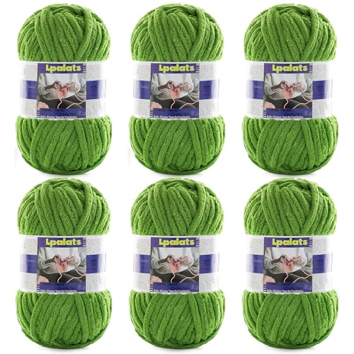 Grobes Chenille-Garn zum Häkeln, 6 Stück, 100 g, #6 super sperrig, Polyester, Babydeckengarn zum Häkeln, Amigurumi-Decken (6, Herbstgrün) von Lpalats