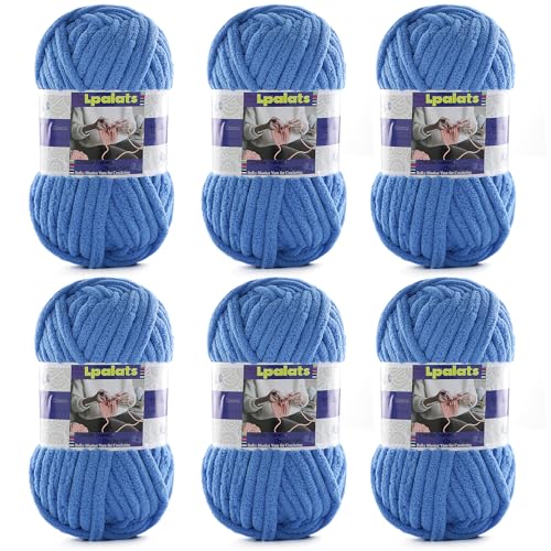 Grobes Chenille-Garn zum Häkeln, 6 Stück, 100 g, #6 super sperrig, Polyester, Babydeckengarn zum Häkeln, Amigurumi-Decken (6, Himmelblau) von Lpalats