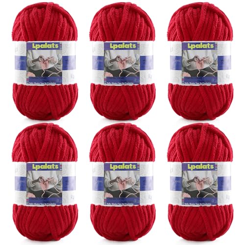Grobes Chenille-Garn zum Häkeln, 6 Stück, 100 g, #6 super sperrig, Polyester, Babydeckengarn zum Häkeln, Amigurumi-Decken (6, Jujube-Rot) von Lpalats
