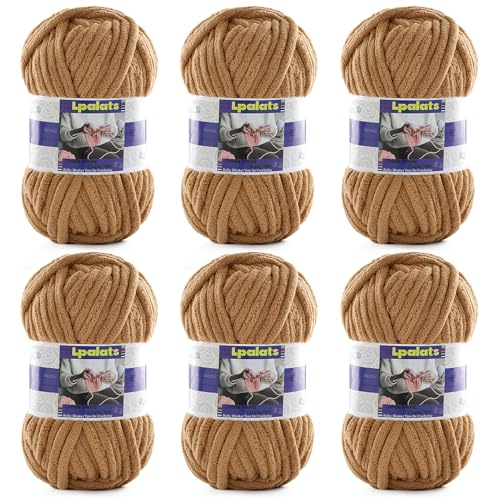 Grobes Chenille-Garn zum Häkeln, 6 Stück, 100 g, #6 super sperrig, Polyester, Babydeckengarn zum Häkeln, Amigurumi-Decken (6, Kamel) von Lpalats