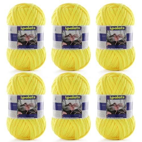 Grobes Chenille-Garn zum Häkeln, 6 Stück, 100 g, #6 super sperrig, Polyester, Babydeckengarn zum Häkeln, Amigurumi-Decken (6, Kükengelb) von Lpalats