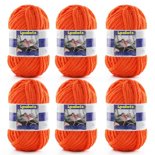 Grobes Chenille-Garn zum Häkeln, 6 Stück, 100 g, #6 super sperrig, Polyester, Babydeckengarn zum Häkeln, Amigurumi-Decken (6, Orange) von Lpalats