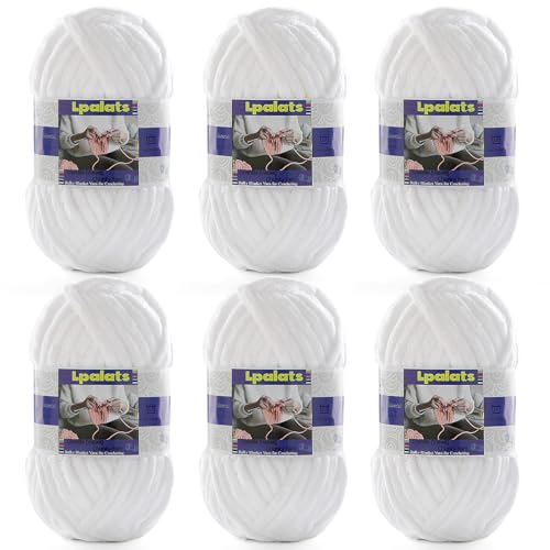 Grobes Chenille-Garn zum Häkeln, 6 Stück, 100 g, #6 super sperrig, Polyester, Babydeckengarn zum Häkeln, Amigurumi-Decken (6, Reinweiß) von Lpalats