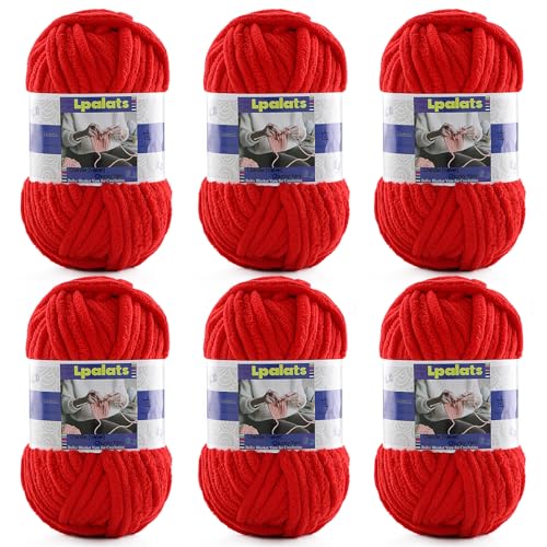 Grobes Chenille-Garn zum Häkeln, 6 Stück, 100 g, #6 super sperrig, Polyester, Babydeckengarn zum Häkeln, Amigurumi-Decken (6, rot) von Lpalats