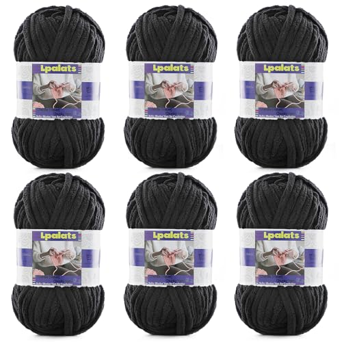 Grobes Chenille-Garn zum Häkeln, 6 Stück, 100 g, #6 super sperrig, Polyester, Babydeckengarn zum Häkeln, Amigurumi-Decken (6, schwarz) von Lpalats