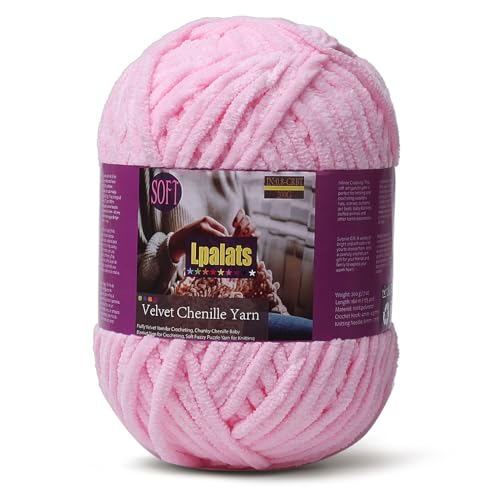 Lpalats Babydeckengarn zum Häkeln, 1 Packung mit 200 g, grobes Chenille-Garn zum Stricken von Decken, Amigurumi – #6 super sperrig – 170 Meter weiche, dicke Plüschgarne (1, Blassrosa) von Lpalats