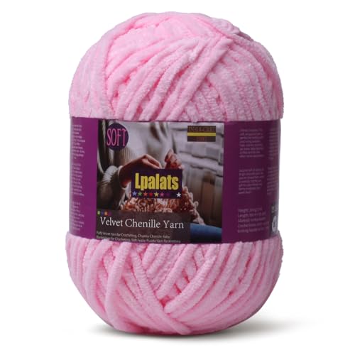 Lpalats Babydeckengarn zum Häkeln, 1 Packung mit 200 g, grobes Chenille-Garn zum Stricken von Decken, Amigurumi – #6 super sperrig – 170 Meter weiche, dicke Plüschgarne (1, Dunkelrosa) von Lpalats