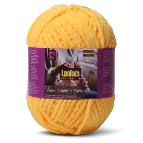 Lpalats Babydeckengarn zum Häkeln, 1 Packung mit 200 g, grobes Chenille-Garn zum Stricken von Decken, Amigurumi – #6 super sperrig – 170 Meter weiche, dicke Plüschgarne (1, Goldgelb) von Lpalats